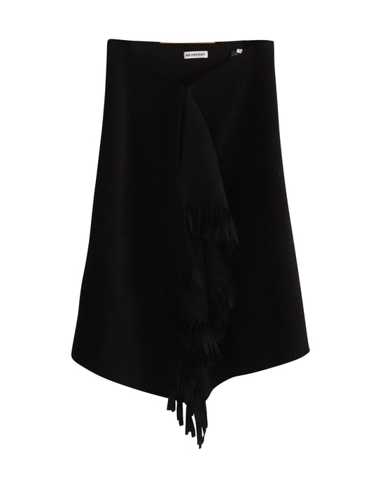 Balenciaga Fringed Asymmetric Midi Skirt in Black Wool - Image 1