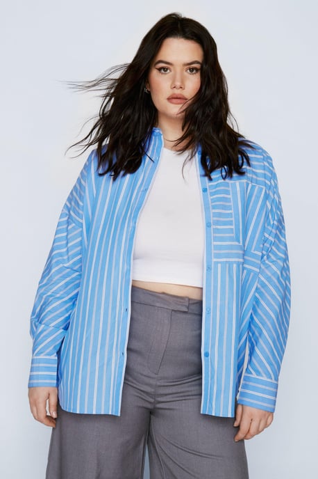Plus Size Stripe Poplin Relaxed Shirt