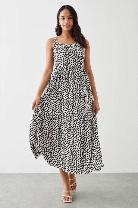 Mono Spot Tiered Strappy Midi Dress