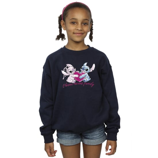Disney Girls Lilo And Stitch Ohana Heart With Angel Sweatshirt (Navy Blue)