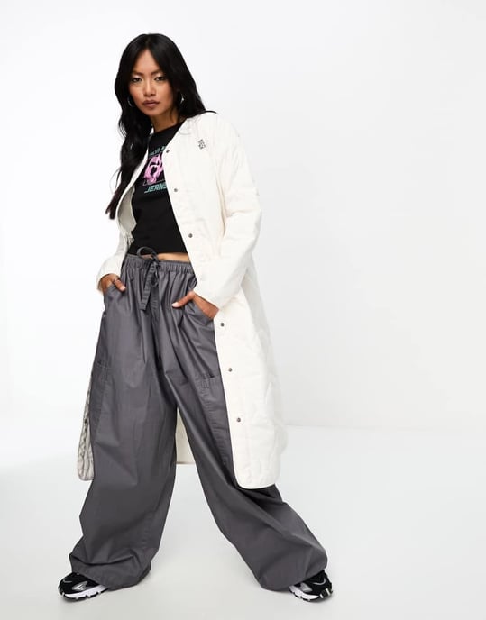 The North Face Ampato long quilted liner jacket in cream Exclusive at ASOS-White
