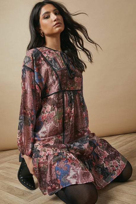 Binding Detail Chiffon Mini Dress - Image 1