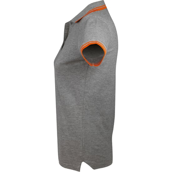 SOLS Womens/Ladies Pasadena Tipped Short Sleeve Pique Polo Shirt (Grey Marl/Orange) - Image 3