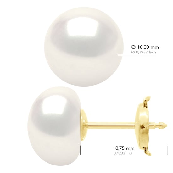 Earrings in Yellow Gold 375 and Real Cultured Freshwater Pearls Button 10-11 mm - Image 2