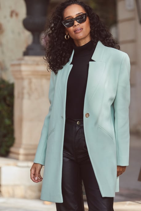 Sage Green Faux Wool Notch Neck Coat