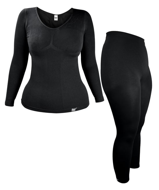 Conjunto de Ropa Interior Térmica para Mujer | Calentadores | Extra Caliente Invierno Top de Manga Larga & Pantalones Largos - Negro - Image 1