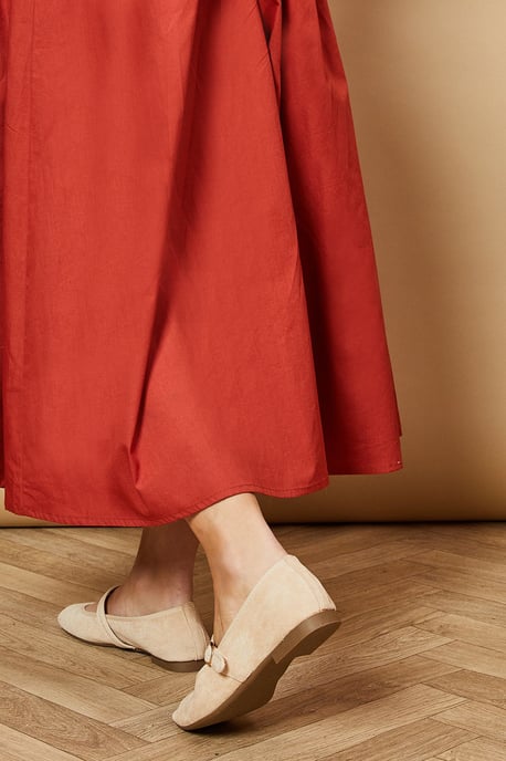 Buffy Faux Suede Square Toe Mary Jane Ballet Pumps