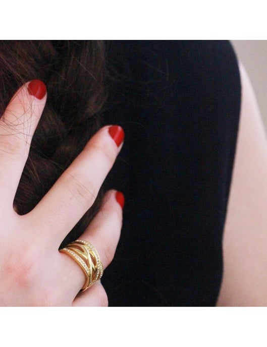 Anillo Criss Cross - Oro y Cristal - Image 2