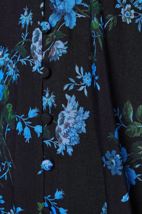 Petite Blue Floral Long Sleeve Lace Trim Button Front Tea Blouse - Image 5