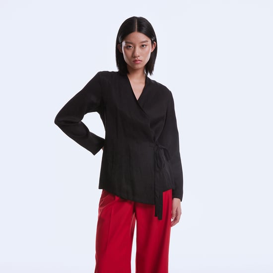 Satin wrap-over blouse - Image 1