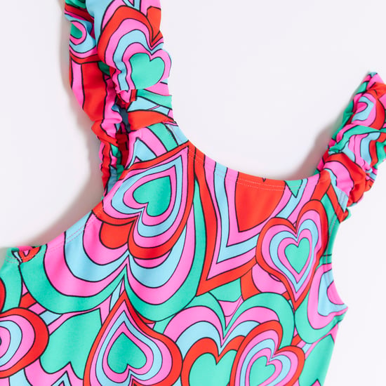 River Island Girls Swimsuit Green Heart Print Frill
