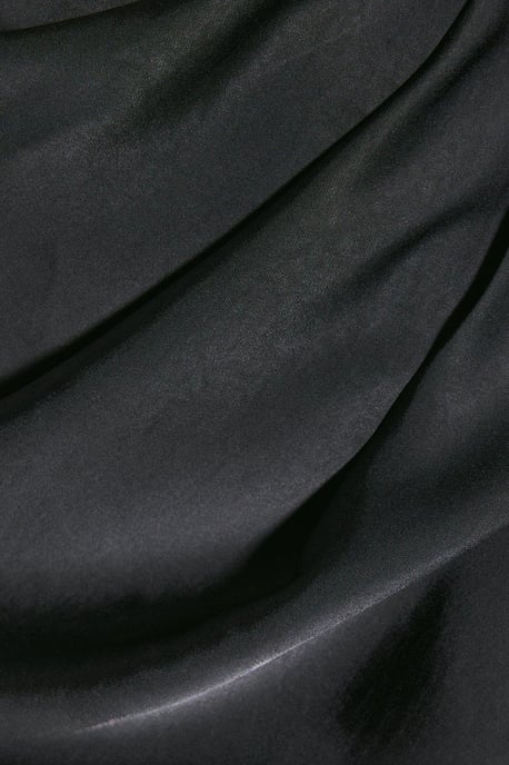 Satin Asymmetric Strap Pleated Waist Low Back Maxi Dress