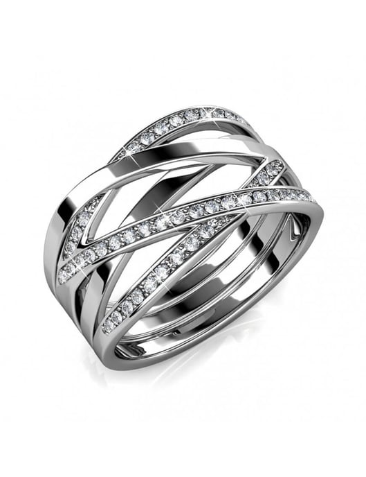 Anillo Criss Cross - Plata y Cristal - Image 1