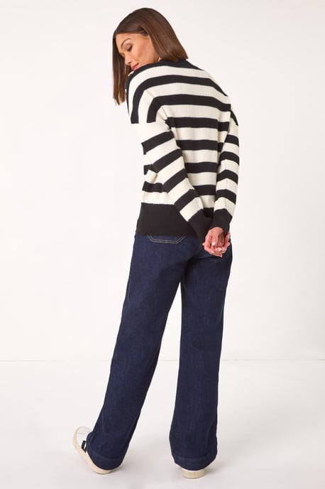 Button Shoulder Detail Stripe Knit Jumper