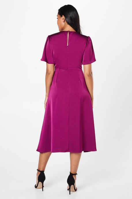 Petite Satin Ruffle Sleeve Midi Dress - Image 3
