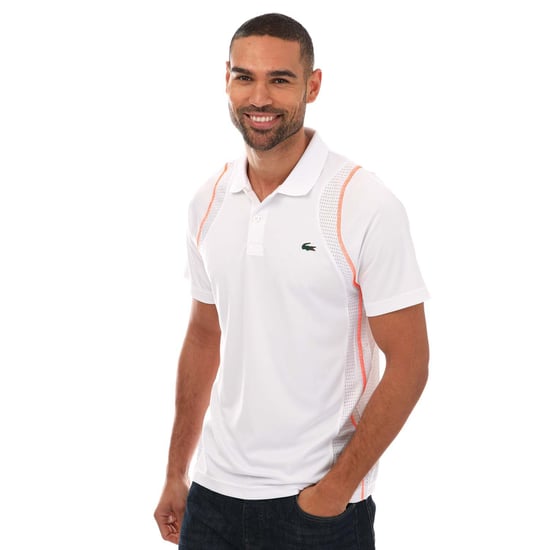 Men's Lacoste Tennis Recycled Polyester Polo Shirt in White orange