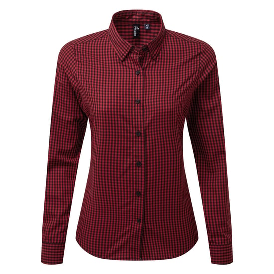 Premier Womens/Ladies Maxton Check Long Sleeve Shirt (Black/Red) - Image 1