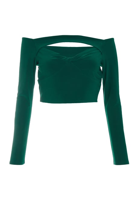 Bottle Green Bardot Cut Out Crop Top