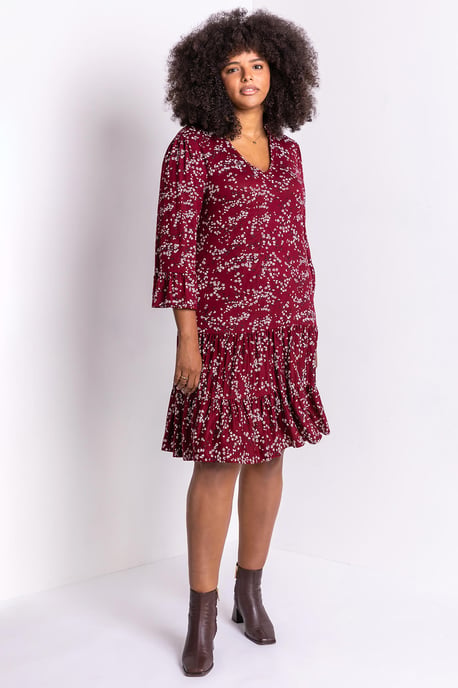 Curve Floral Print V Neck Dress
