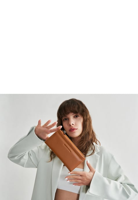 Smooth Leather Long Zip Top Pocket Purse