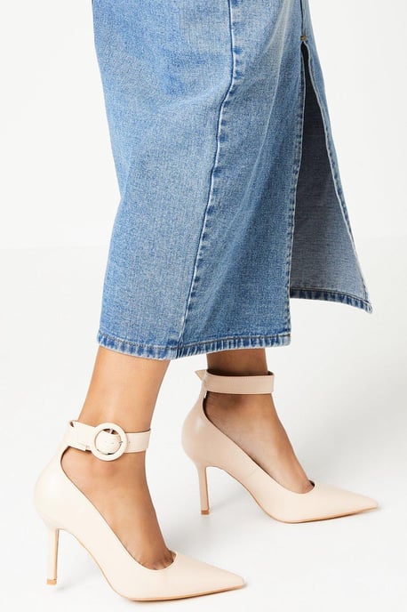 Faith: Chantelle Buckle Ankle Strap High Stiletto Court Shoes