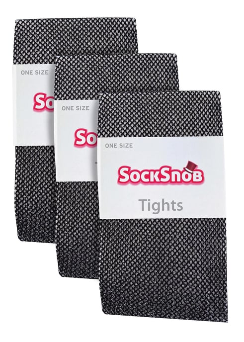 3 Pares Multipack Mallas de Red para Mujer | Snob de Calcetines | Medias con Estilo Ideal para Fiesta de Baile - Negro / Plata - Image 2