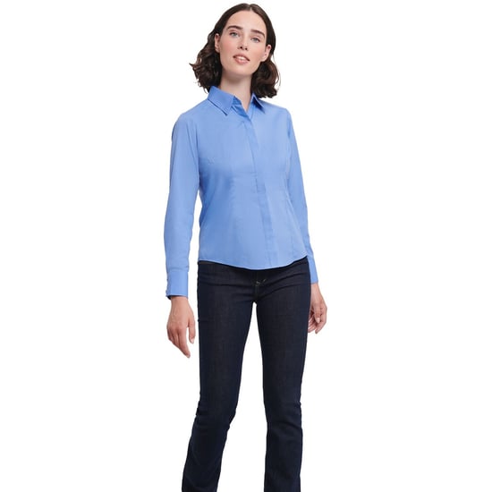 Russell Collection Womens/Ladies Polycotton Slim Long-Sleeved Shirt (Corporate Blue) - Image 2