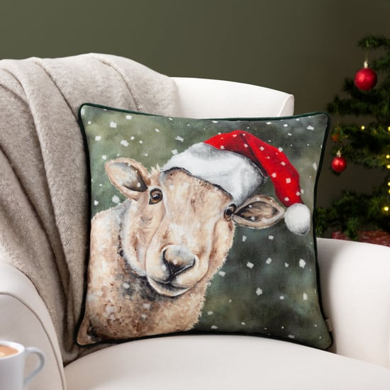 Evans Lichfield Christmas Sheep Piped Cushion