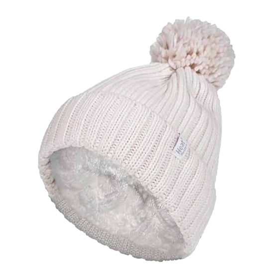 Señoras acanalado manguito térmico aislado invierno Pom Pom Bobble Hat - Image 1