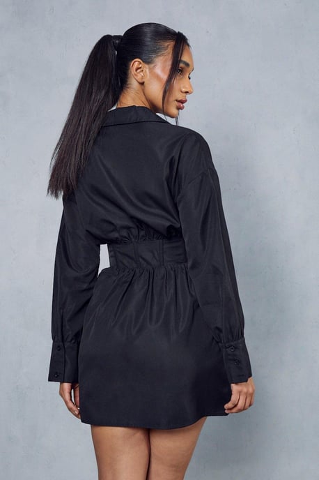 Corset Insert Plunge Shirt Dress