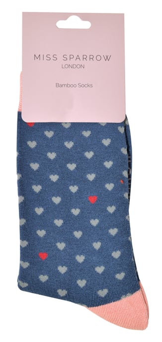 Miss Sparrow - Calcetines de Bambú para Mujer | Novedosos Calcetines de Rayas y Lunares | Suaves y Transpirables | Regalos para Ella - Corazones (Azul Marino) - Image 2