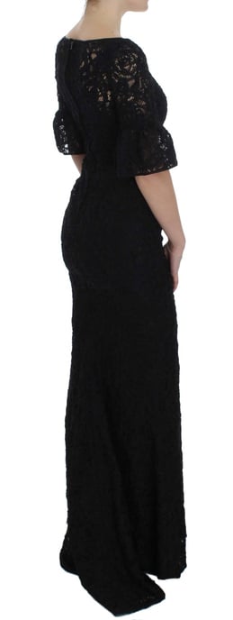 Vestido largo ajustado negro de encaje floral de Dolce & Gabbana - Image 4