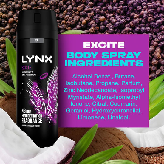 Lynx XL 48-H High Definition Fragrance Excite Body Spray Deodorant 6 Pack, 200ml