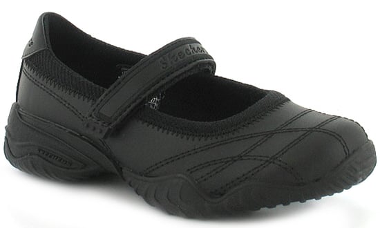 New Girls Black Leather Skechers School Shoes With Touch Fastening - Image 1