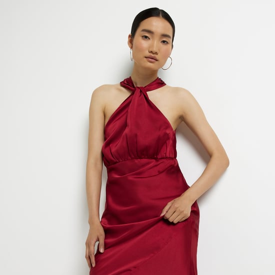 River Island Womens Midi Dress Red Satin Halter Neck