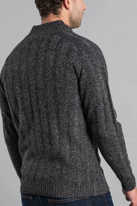 Charcoal Zip-Through Funnel Neck Ribbed Cardigan