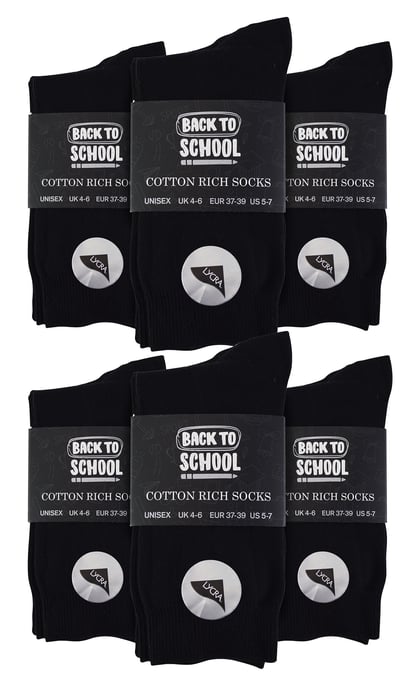 12 Pares Multipack Niños Calcetines Escolares Lisos | Niños y Niñas | 3 Tamaños | Sock Snob Niños Algodón Rico Calcetines - Negro - Image 2