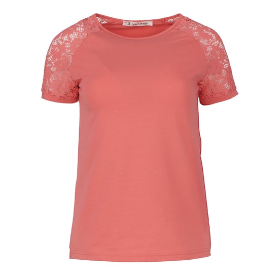 Coral Top with Short Lace Sleeves