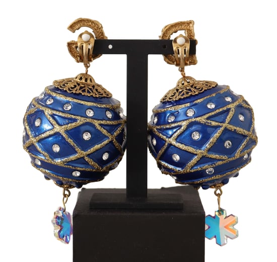 Pendientes de Clip en Forma de Bola de Navidad Azul de Cristal de Latón Dorado para Mujer de Dolce & Gabbana - Image 3