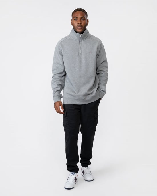 GANT Mens Shield Logo Half Zip Funnel Neck Sweatshirt
