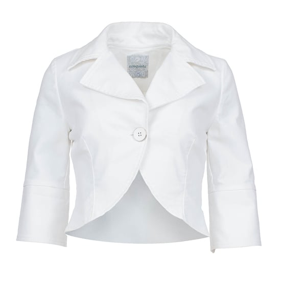 Elegant White Cropped Jacket with Unique Button Detailing