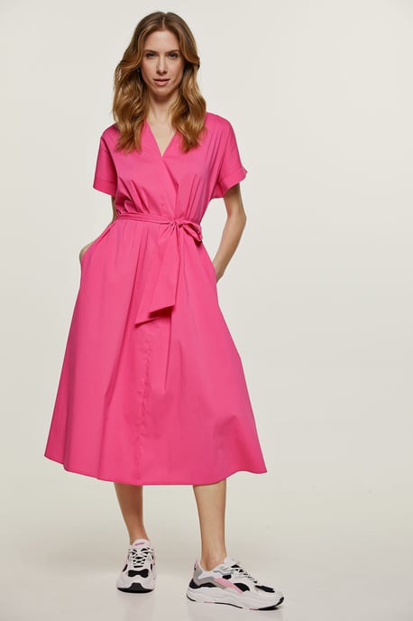 Vestido midi línea A fucsia con cinturón - Image 6