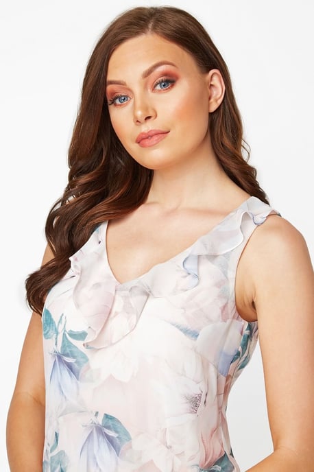 Floral Chiffon Frill Midi Dress