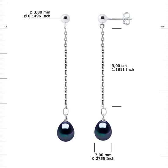 DIADEMA - Earrings - Real Freshwater Pearls - Black Tahitian Style - White Gold