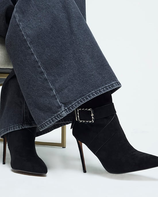 River Island Womens Heeled Boots Black Woven Buckle