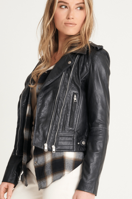 Barneys Originals Tall Beppe Washed Leather Biker Jacket