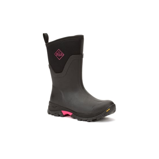 Muck Boots Arctic Ice Mid AGAT Rubber Black/Hot Pink Wellington Boots - Image 1