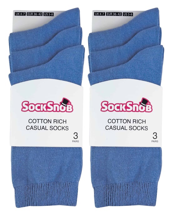 Sock Snob - 6 Pairs Ladies Plain Coloured Cotton Socks