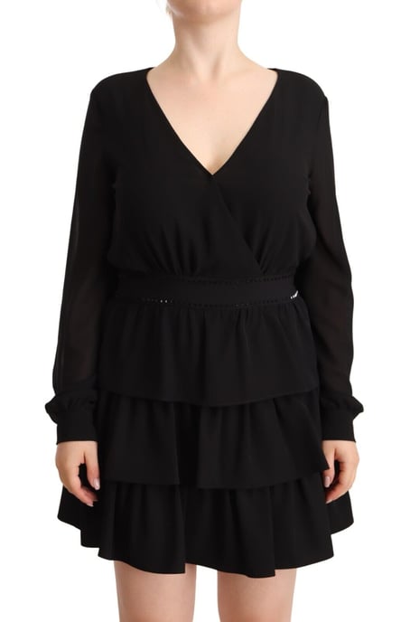 Vestido mini A-line de poliéster negro con mangas largas y cuello en V para mujer Liu Jo - Image 1