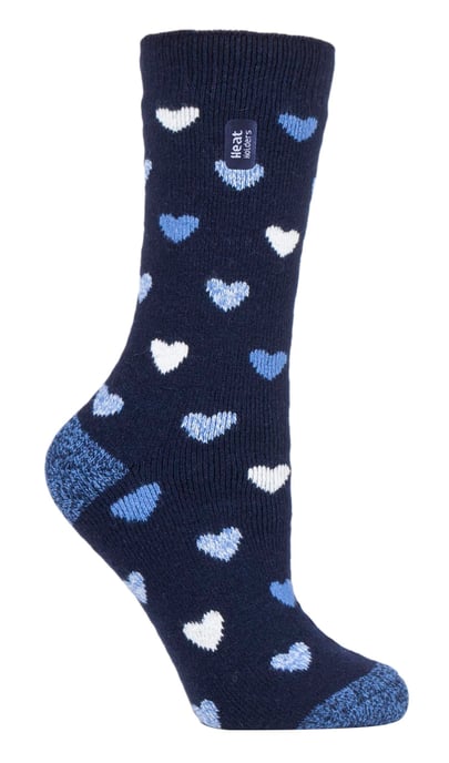 Heat Holders Lite - Calcetines Térmicos Aislantes para Mujer | Múltiples Diseños Incluyendo Rayas Argyle Corazones Estrellas | Calcetines Cálidos para Invierno - Corazón Azul Marino (Jazmín) - Image 1